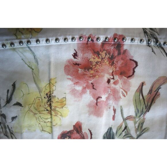 Guess Women's Sz S Kikoi Flower White Cara Floral Studded Denim Jacket - Picture 12 of 14